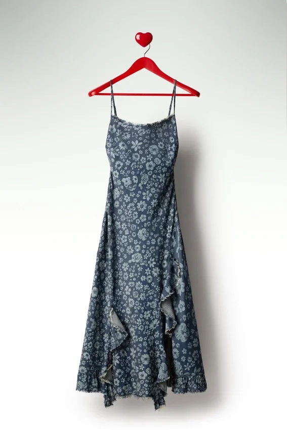 Abito in denim con volant Abito in denim con volant
