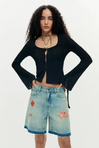 Bermuda in denim stampato