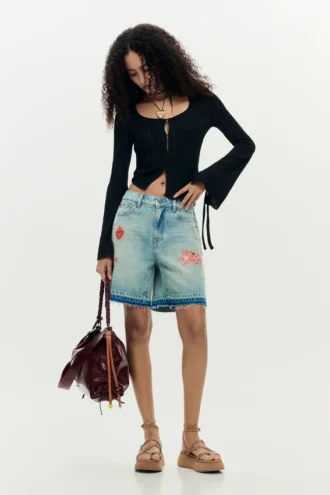 Bermuda in denim stampato