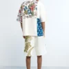 Bermuda in maglia con fiori