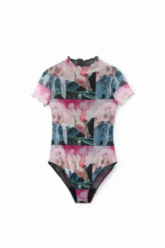 Body in tulle fantasia a maniche corte