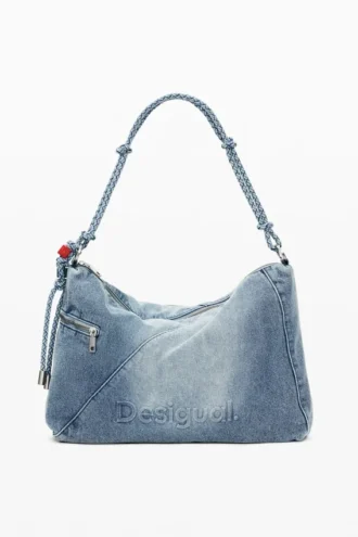 Borsa grande in denim con ciondoli