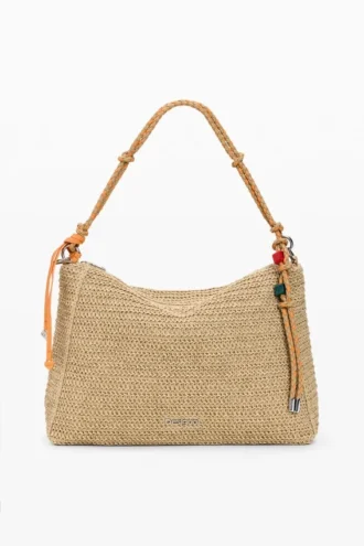Borsa grande in rafia con ciondoli