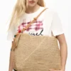 Borsa grande in rafia con ciondoli