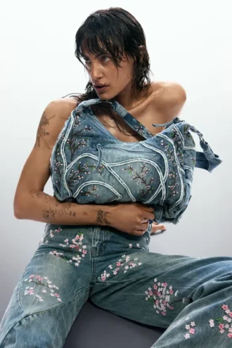 Borsa in denim con fibbie