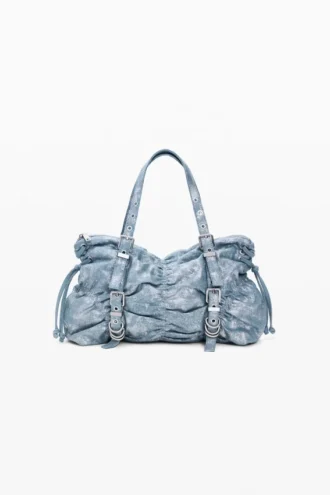 Borsa in denim con ruches