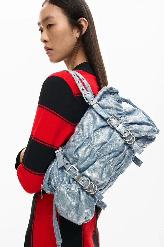 Borsa in denim con ruches Borsa in denim con ruches