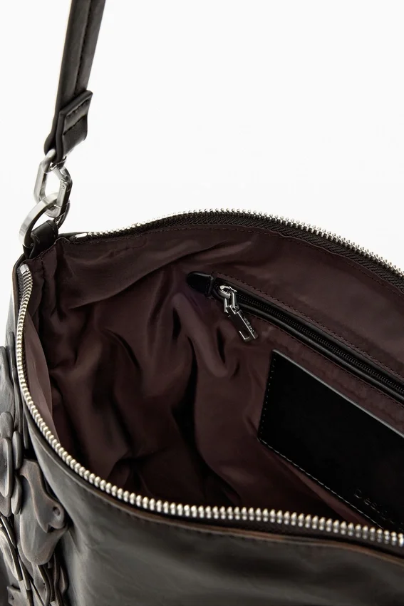 Borsa media con applicazioni floreali Borsa media con applicazioni floreali