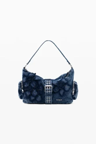 Borsa media in denim a fiori