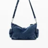Borsa media in denim a fiori
