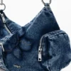 Borsa media in denim a fiori