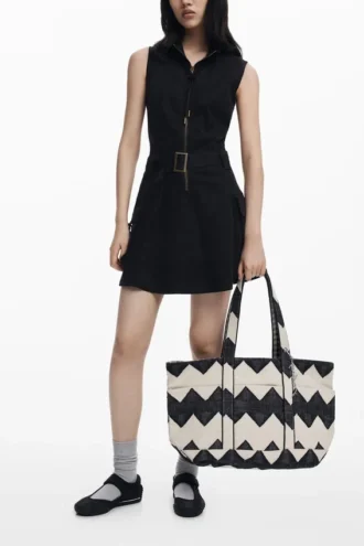 Borsa media reversibile in twill