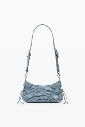 Borsa piccola in denim arricciato