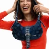 Borsa piccola in denim con fiori