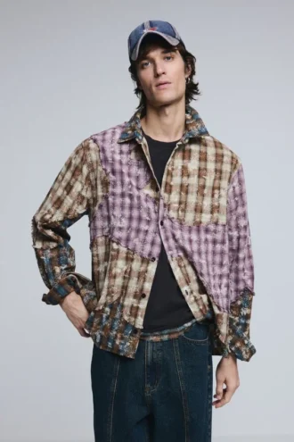 Camicia a quadri con toppe a maniche lunghe