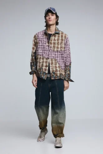 Camicia a quadri con toppe a maniche lunghe