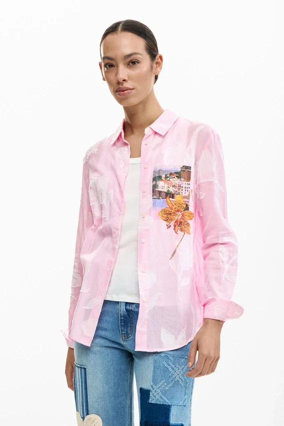 Camicia a righe con motivo cartolina Camicia a righe con motivo cartolina