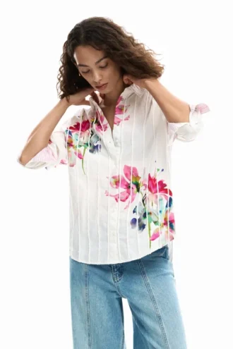 Camicie a fiori a maniche lunghe con pieghe