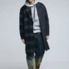 Cappotto a quadri bimateriale in lana Cappotto a quadri bimateriale in lana