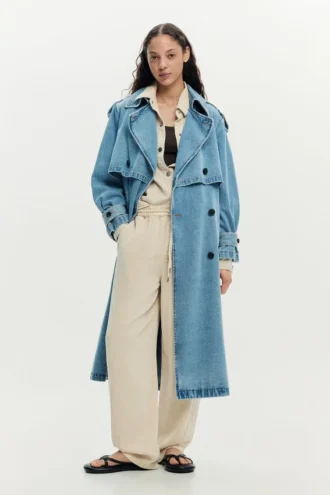 Cappotto in denim con cintura