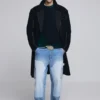 Cappotto lungo in lana a righe