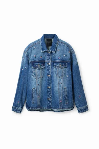 Giacca da camionista in denim a fiori