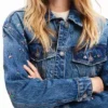 Giacca da camionista in denim a fiori