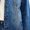 Giacca da camionista in denim a fiori