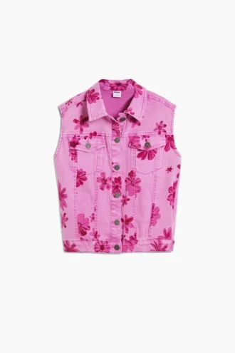Gilet in denim con fiori