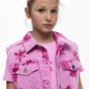 Gilet in denim con fiori