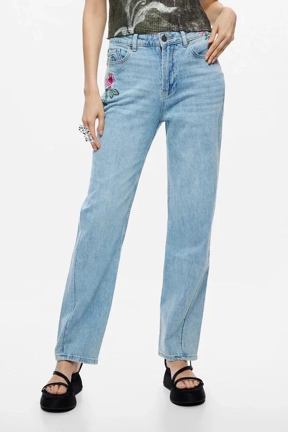 Jeans a gamba dritta con motivi floreali Jeans a gamba dritta con motivi floreali