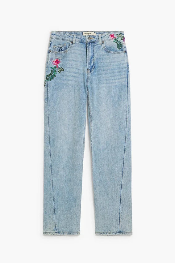 Jeans a gamba dritta con motivi floreali Jeans a gamba dritta con motivi floreali