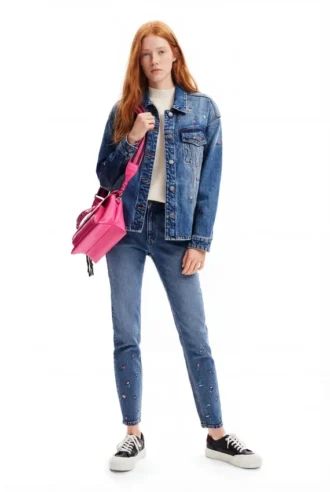 Jeans skinny a fiori con effetto push-up