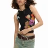 Maglietta in rete con fiori