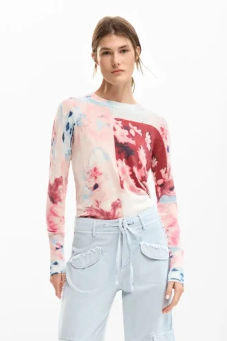 Maglione a maglia fine con stampa collage