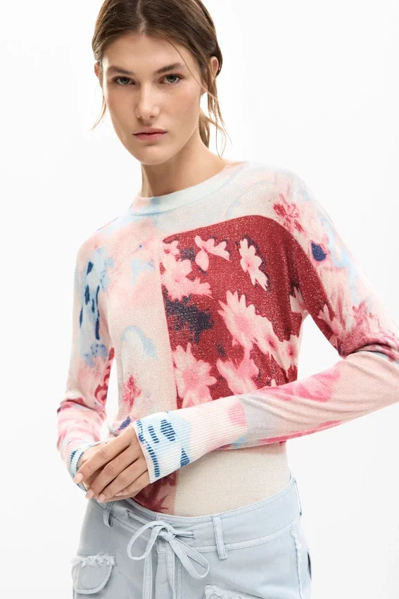 Maglione a maglia fine con stampa collage Maglione a maglia fine con stampa collage