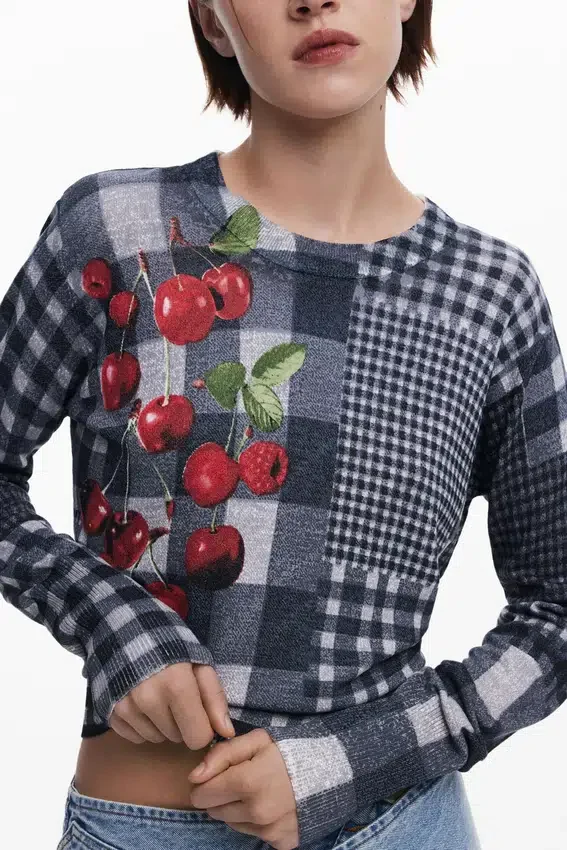 Maglione a quadri Vichy con frutta Maglione a quadri Vichy con frutta