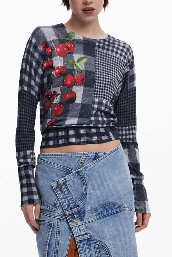 Maglione a quadri Vichy con frutta Maglione a quadri Vichy con frutta