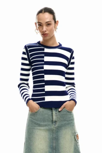 Maglione a righe a costine