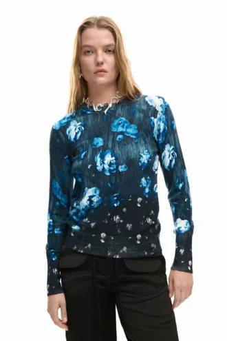 Maglione a trama fine con motivi floreali