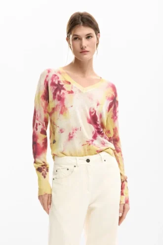 Maglione a trama fine con motivi floreali