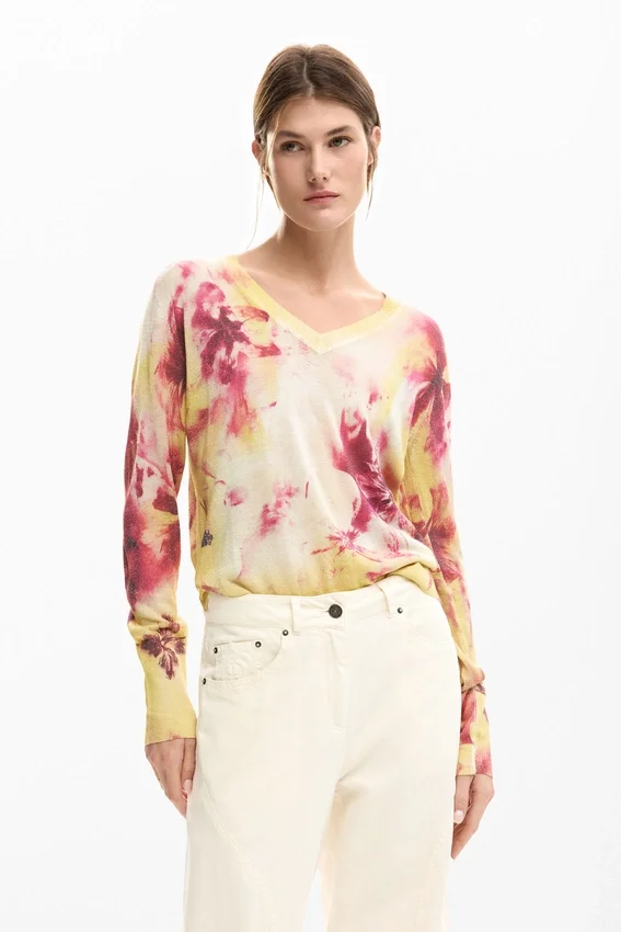 Maglione a trama fine con motivi floreali Maglione a trama fine con motivi floreali