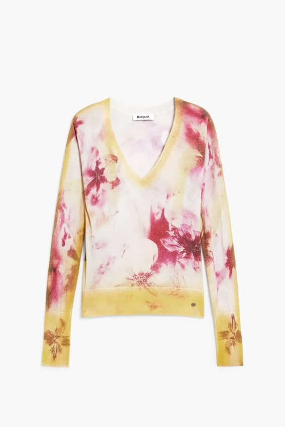 Maglione a trama fine con motivi floreali Maglione a trama fine con motivi floreali