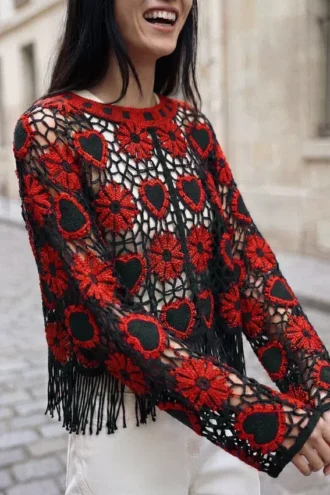 Maglione all’uncinetto con cuori