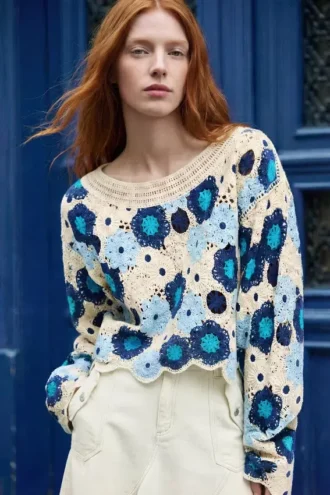 Maglione all’uncinetto con fiori