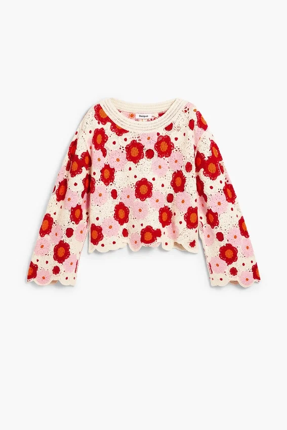 Maglione con fiori all’uncinetto Maglione con fiori all’uncinetto
