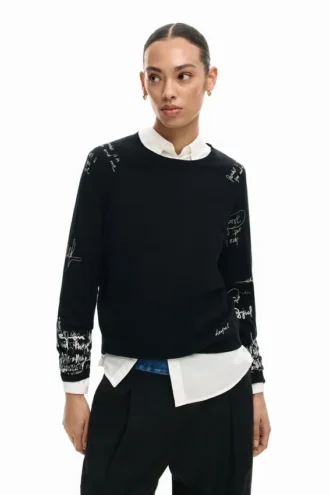 Maglione in jersey fine con scritte