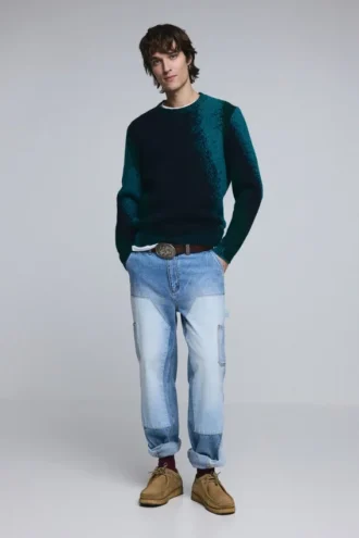 Maglione jacquard con effetto spruzzato