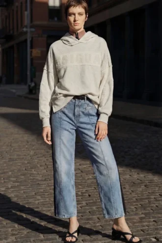 Pantaloni in denim bicolore