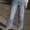 Pantaloni in denim bicolore